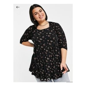 Yours Clothing tunic in black ditty floral size 18